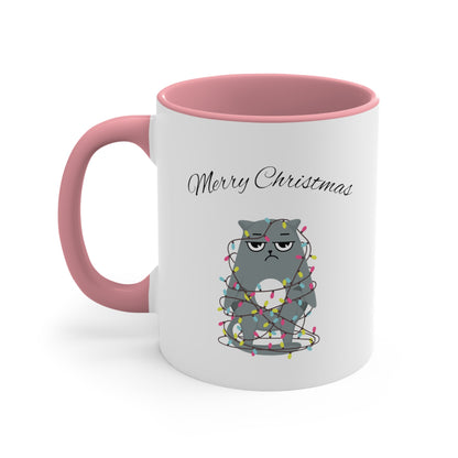 Merry Christmas Funny Cat Accent Coffee Mug, 11oz