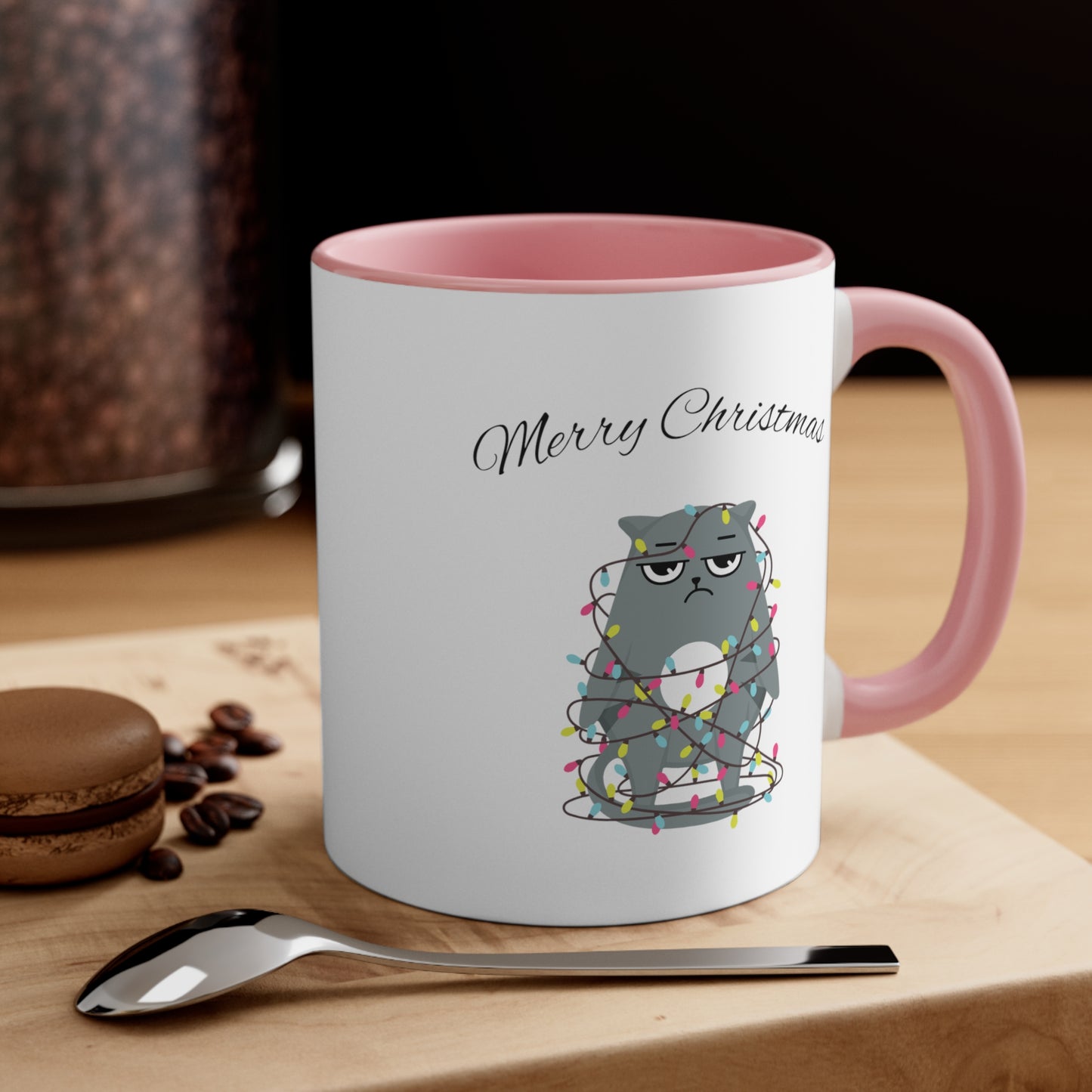 Merry Christmas Funny Cat Accent Coffee Mug, 11oz