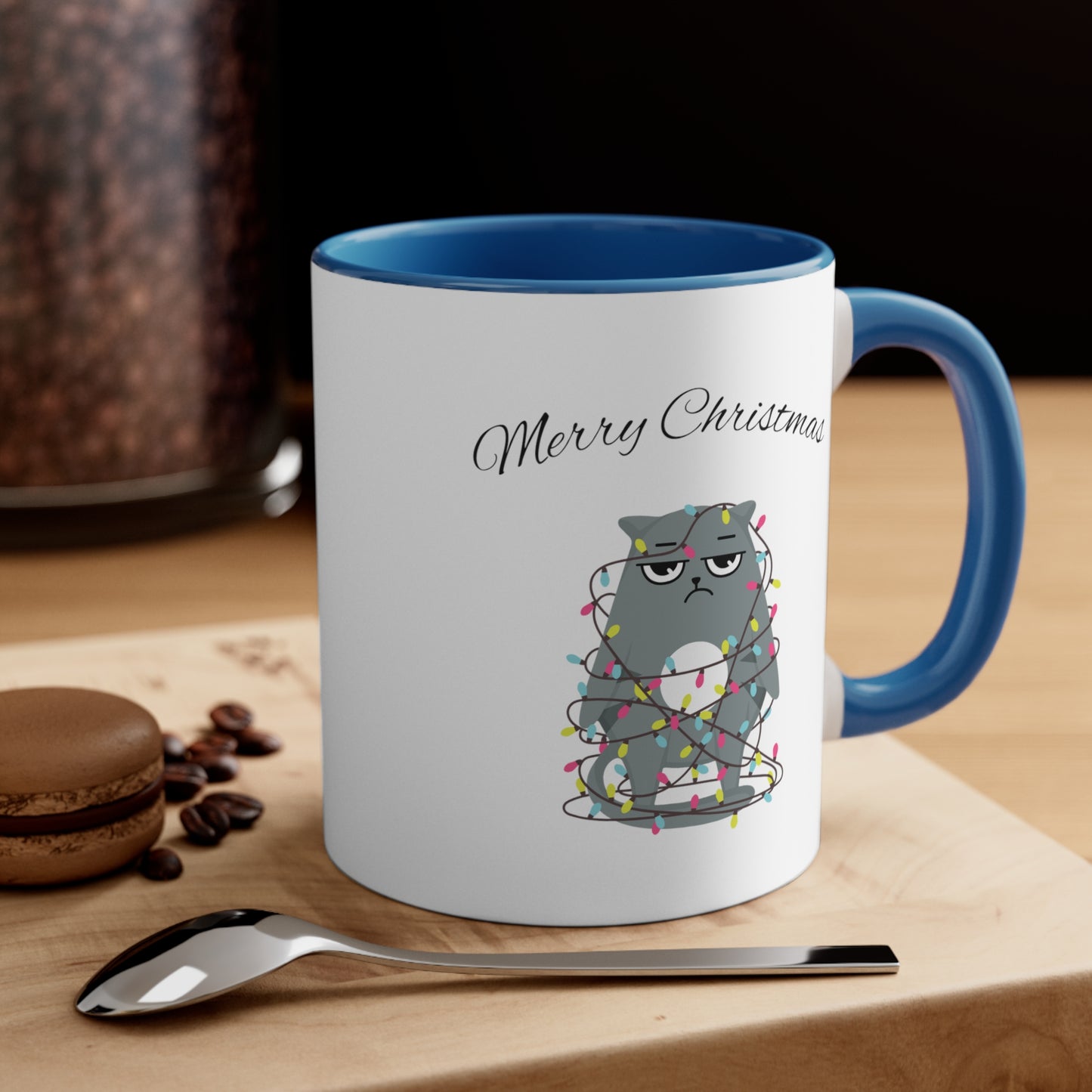 Merry Christmas Funny Cat Accent Coffee Mug, 11oz